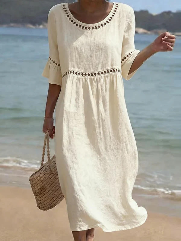 Elegant Casual Round Neck Mid-Sleeve Womens Dress
