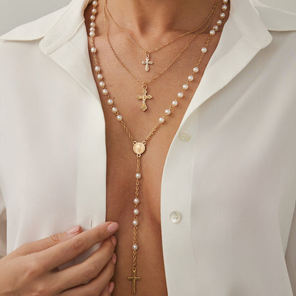 Elegant Daisy Flower Cross Shell Necklace