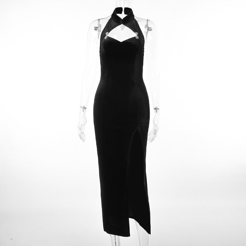 Elegant Dark Style Cheongsam Dress with Snake Pendant