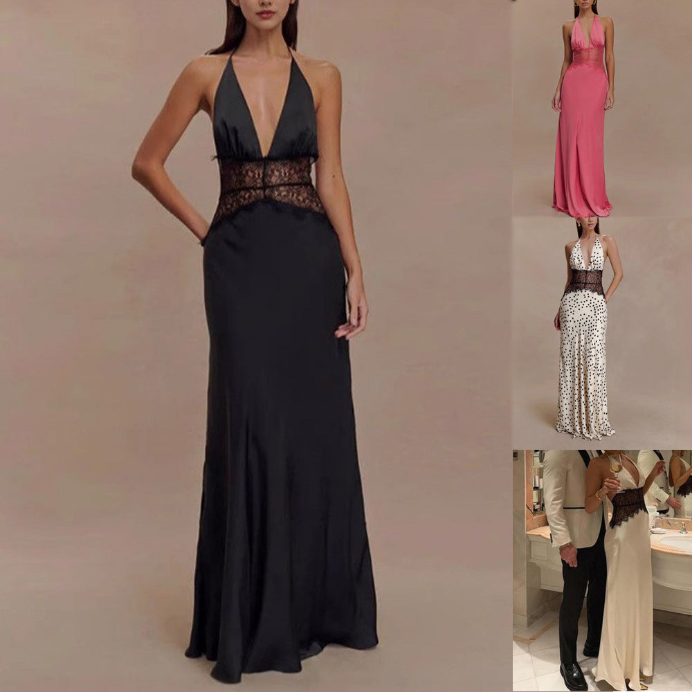 Elegant Deep V-Neck Satin Dress