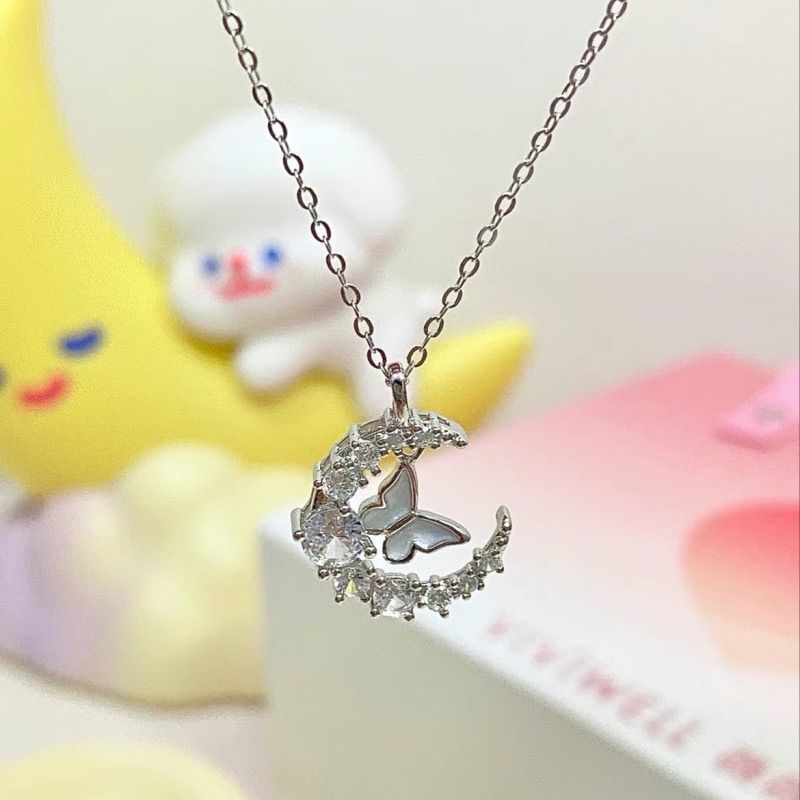 Elegant Diamond Butterfly Moon Necklace