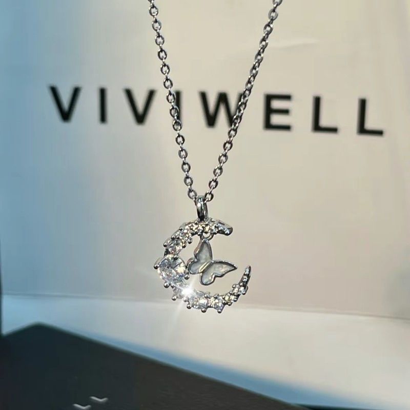 Elegant Diamond Butterfly Moon Necklace