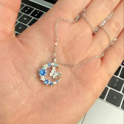 Elegant Diamond Butterfly Moon Necklace