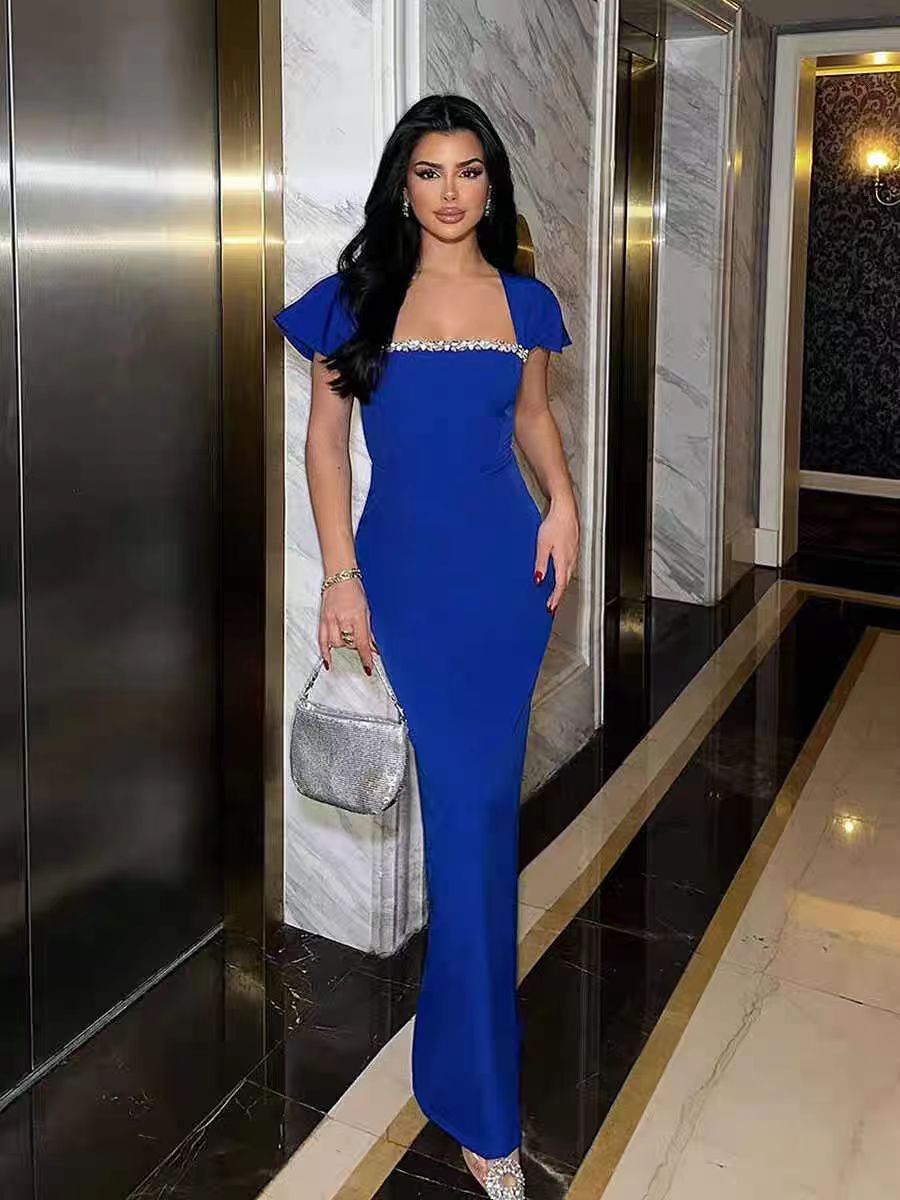 Elegant Diamond Encrusted Bodycon Evening Dress