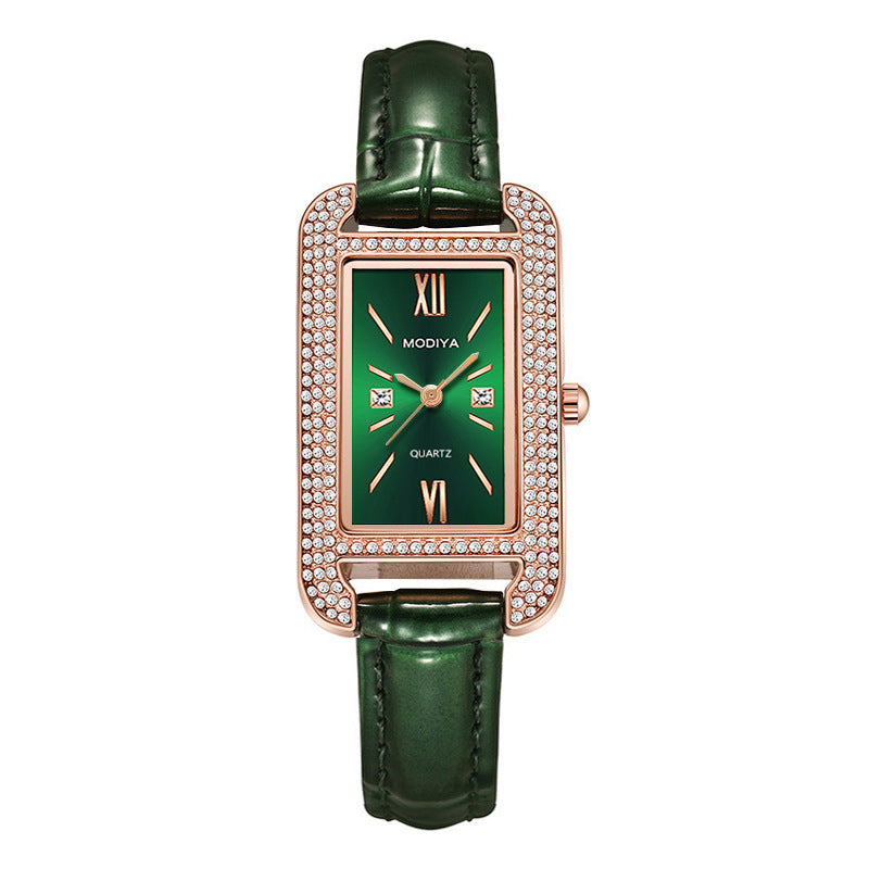 Elegant Diamond Green Dial Women's Watch with Quartz Movement