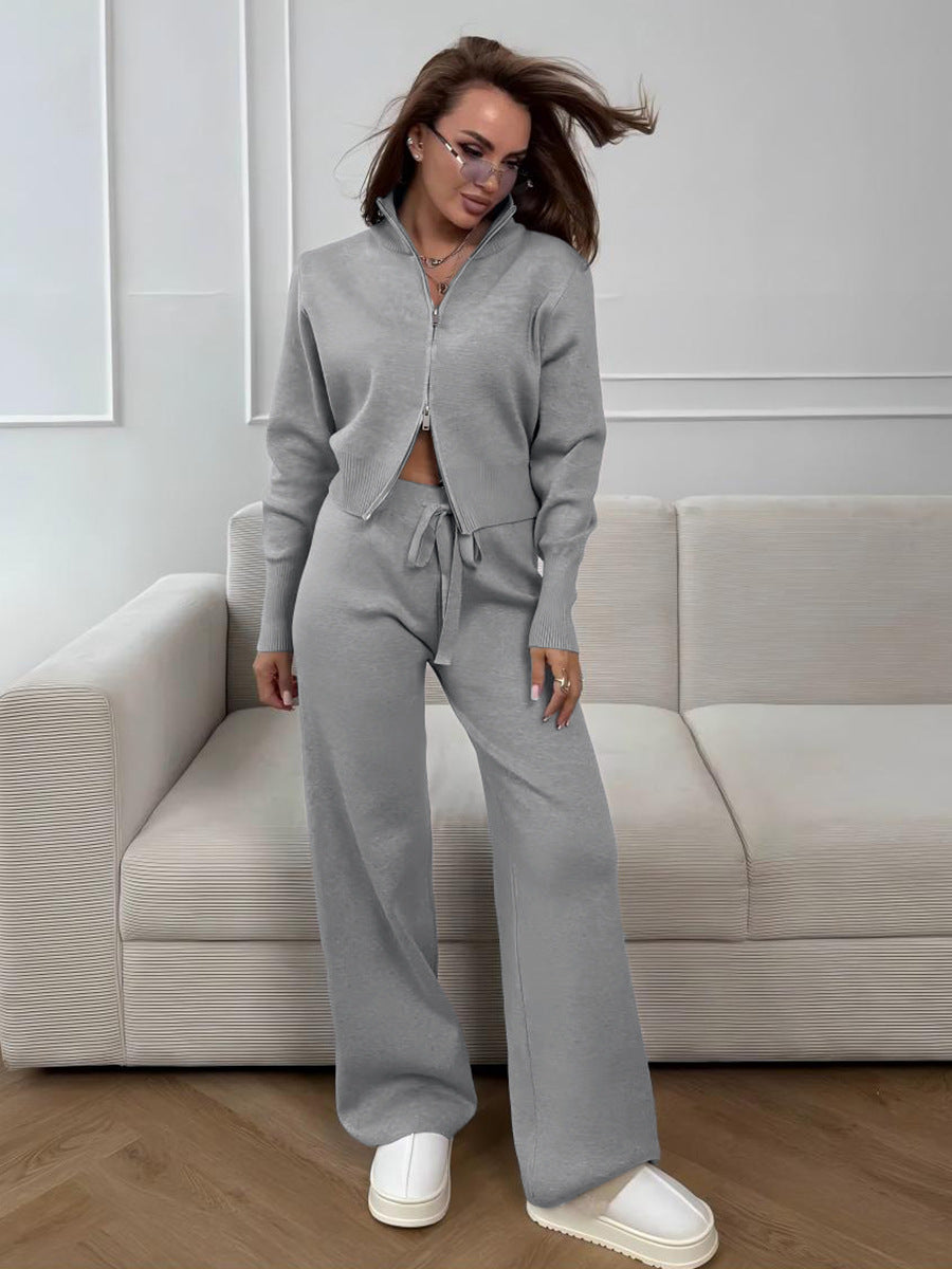 Elegant Double Zipper Knitted Suit