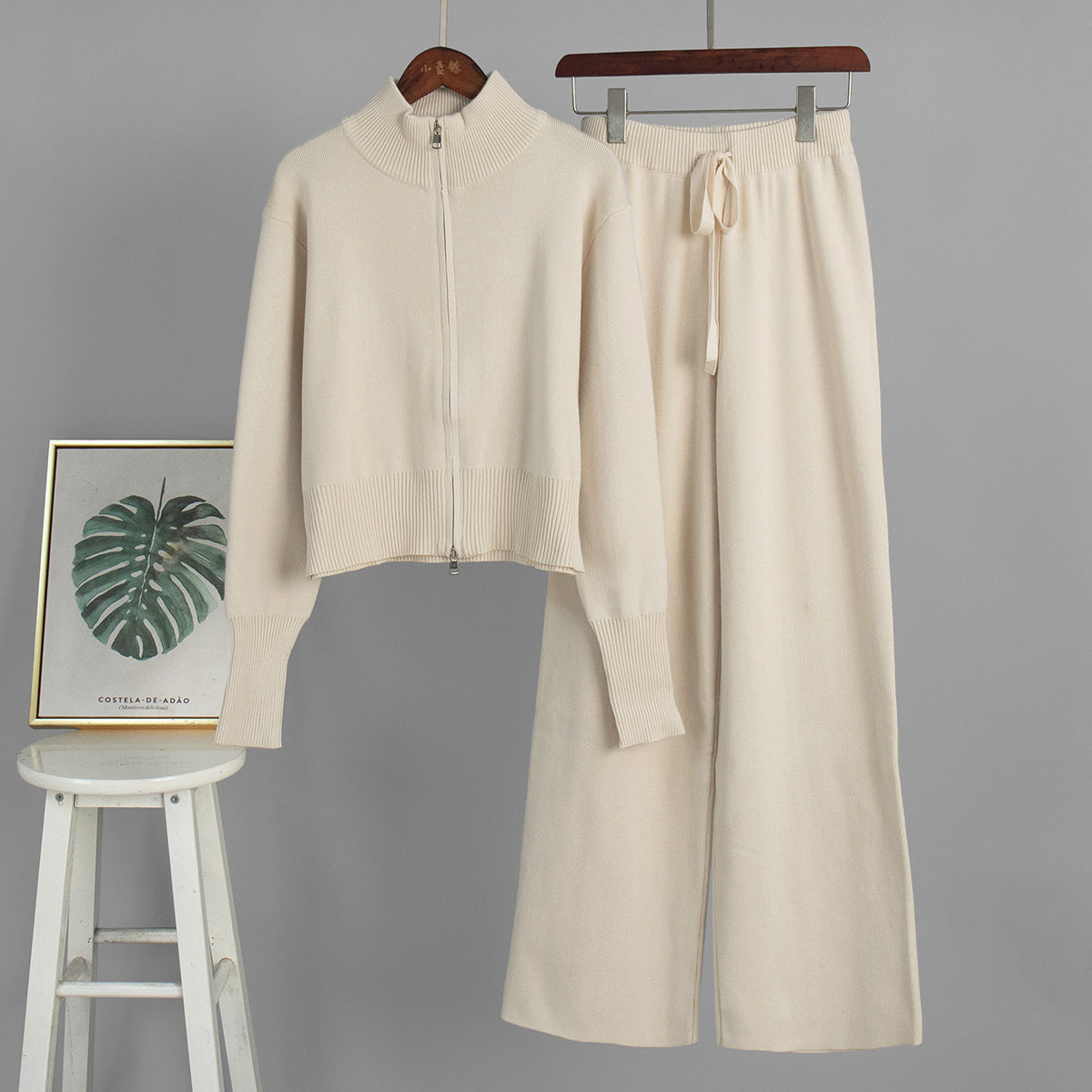 Elegant Double Zipper Knitted Suit