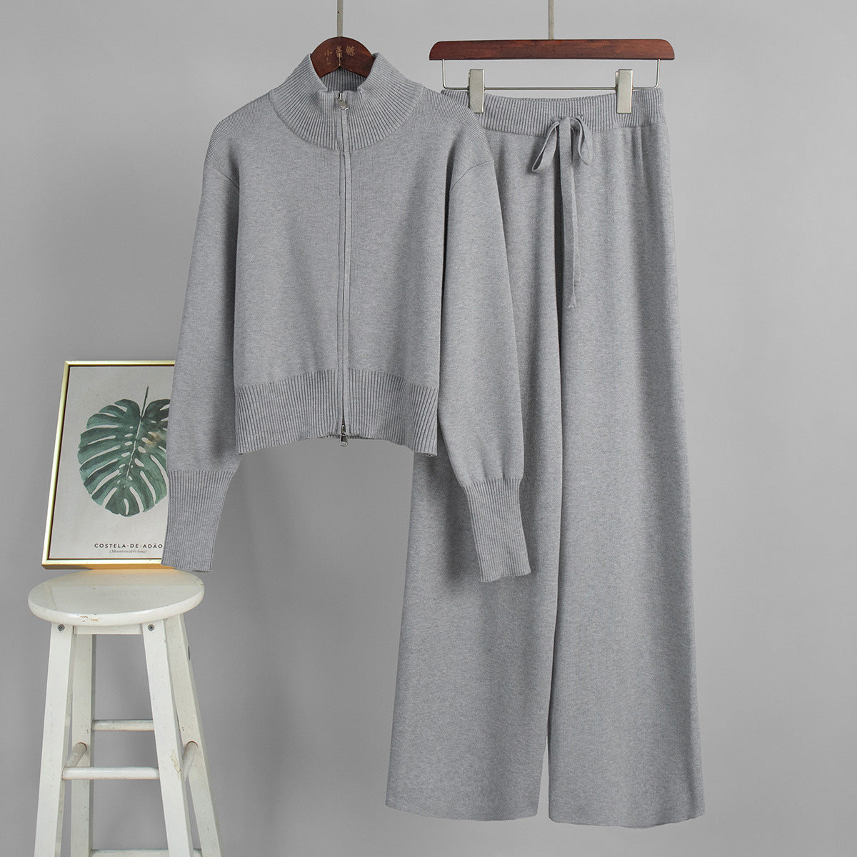 Elegant Double Zipper Knitted Suit