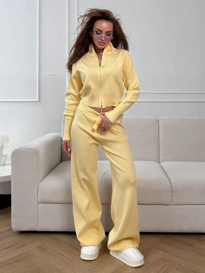 Elegant Double Zipper Knitted Suit