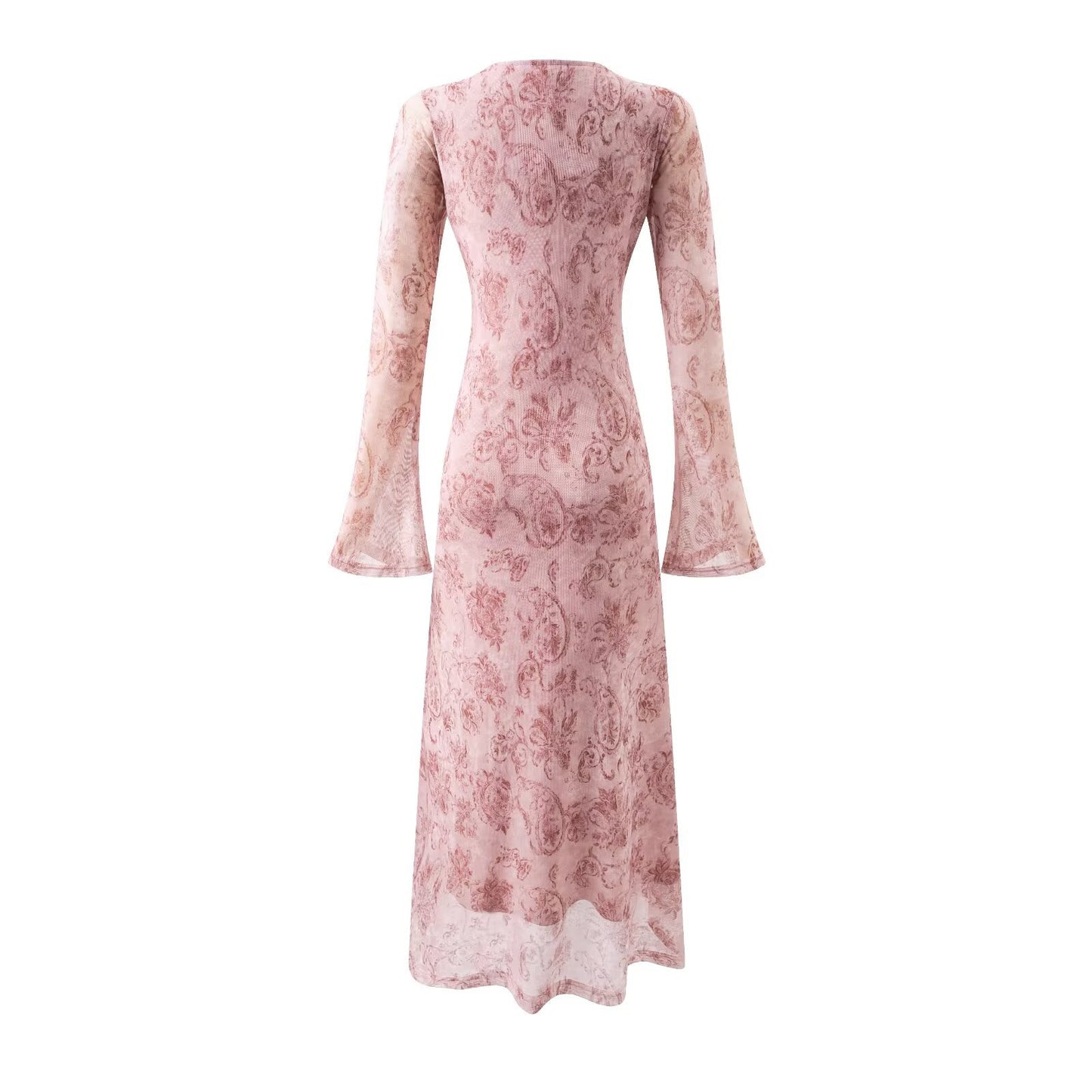 Elegant Elegant Trumpet Long-Sleeved Printed Dress