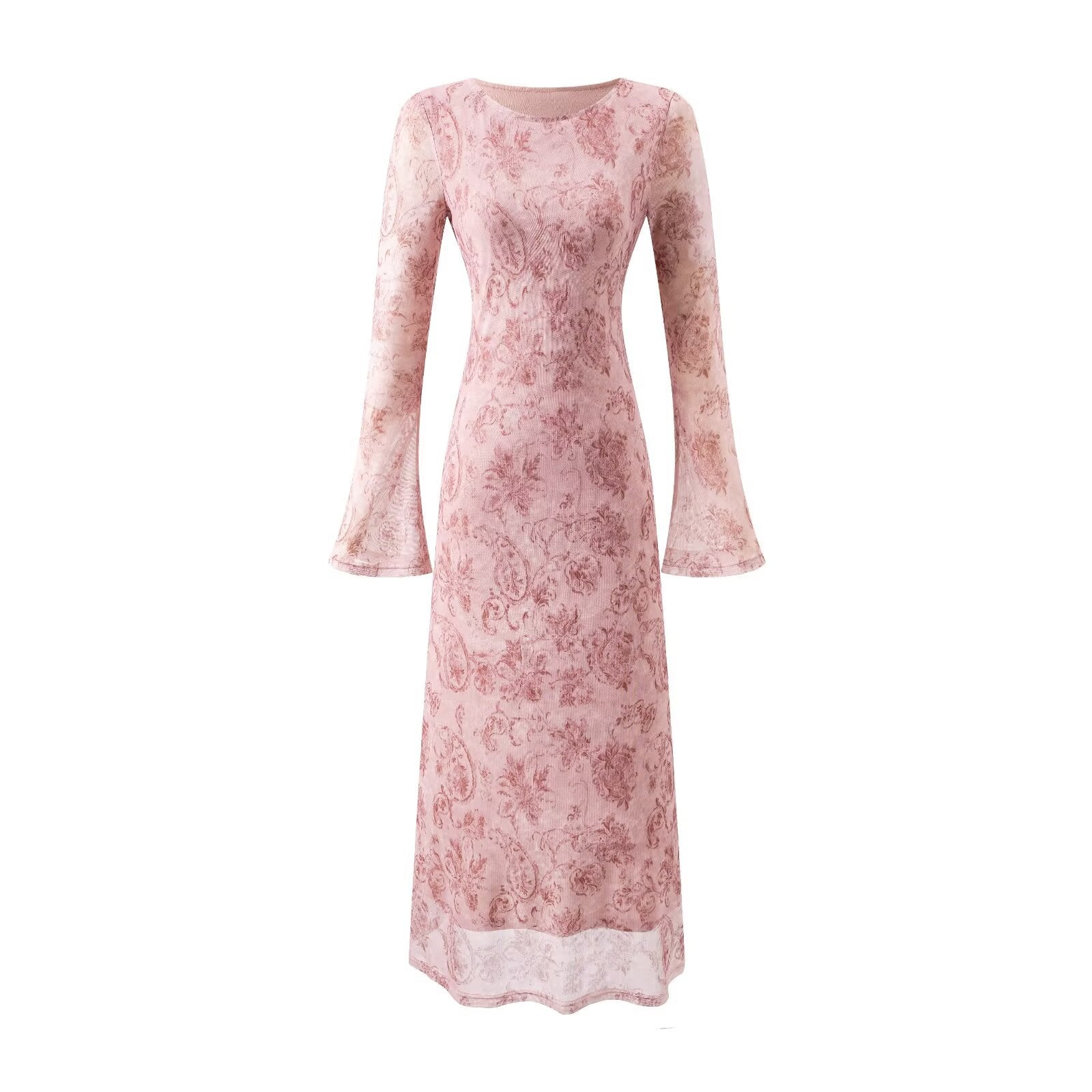 Elegant Elegant Trumpet Long-Sleeved Printed Dress