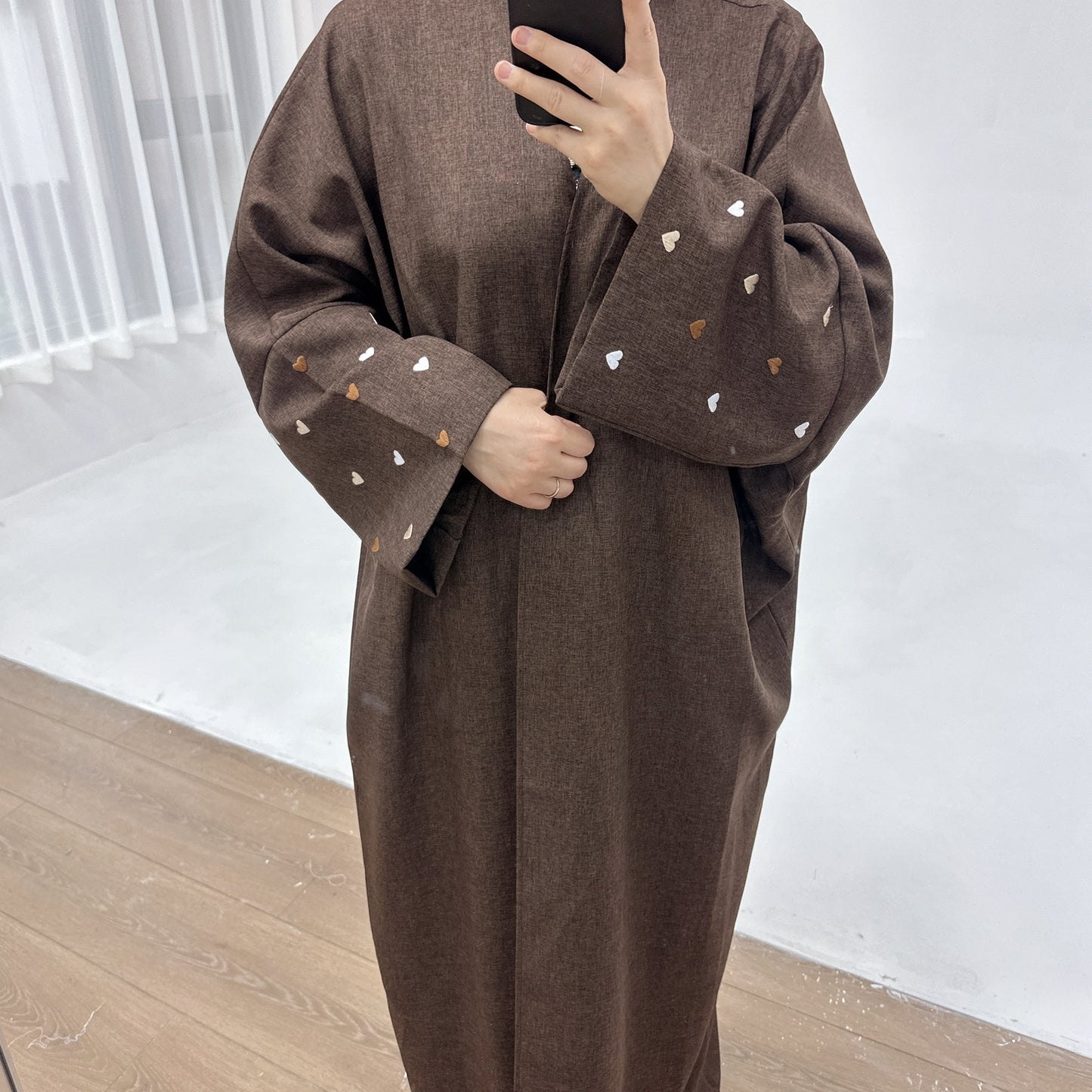 Elegant Embroidered Cardigan Robe with Heart Design
