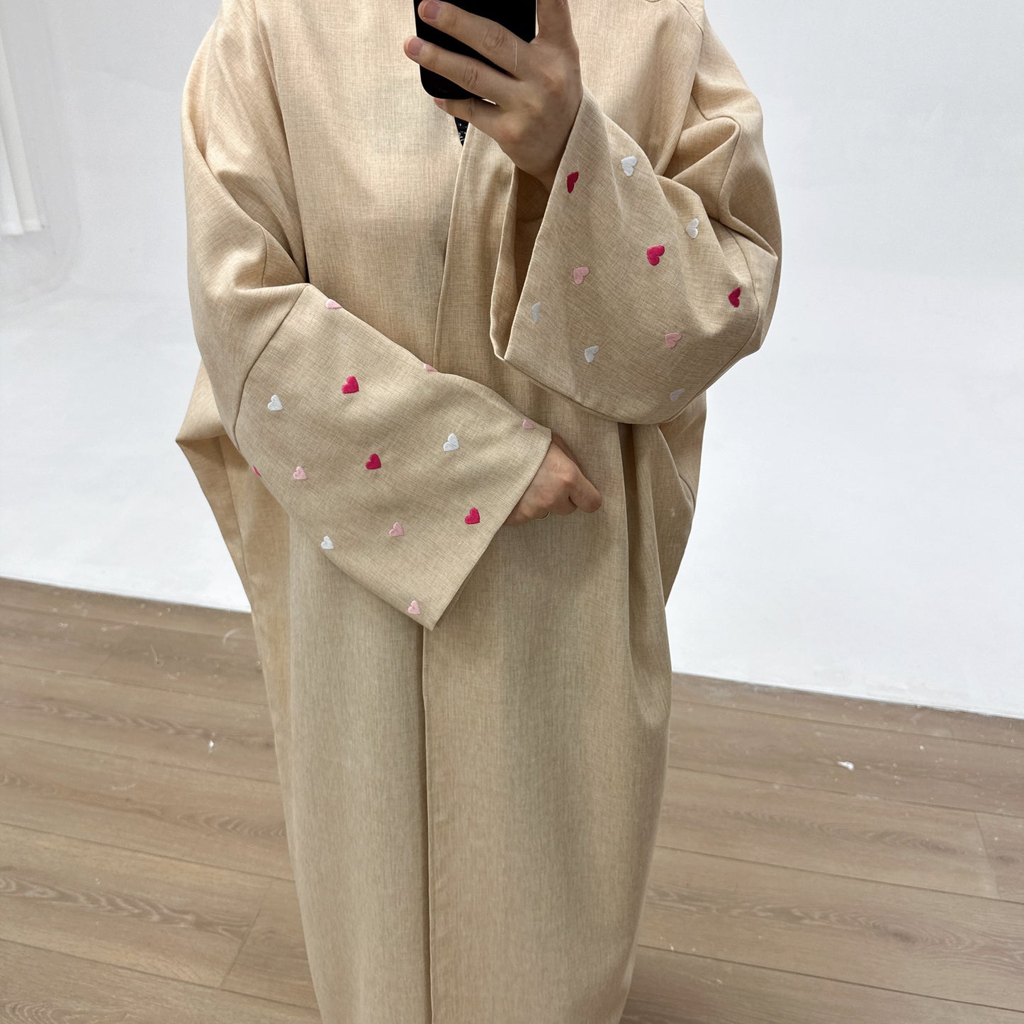 Elegant Embroidered Cardigan Robe with Heart Design