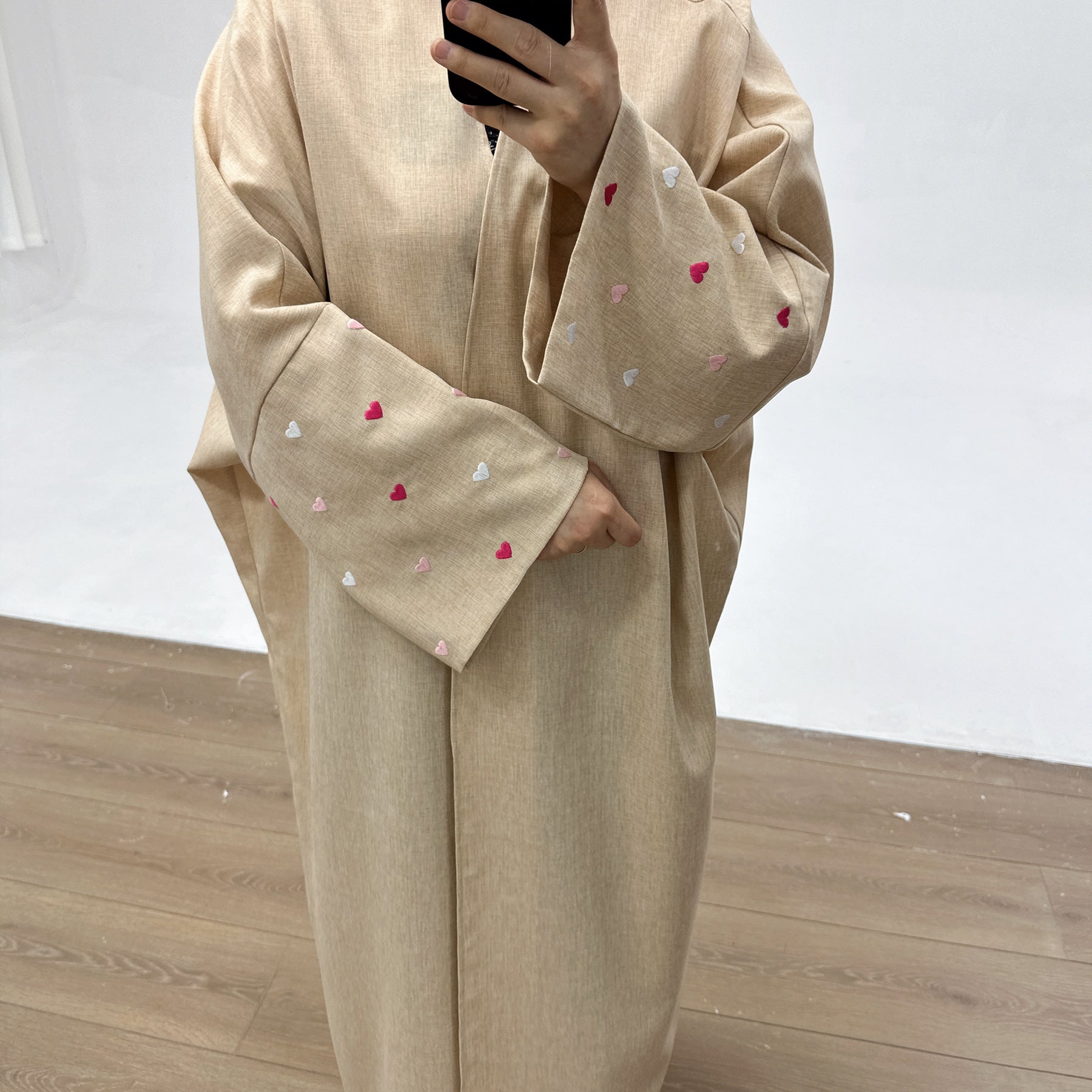 Elegant Embroidered Cardigan Robe with Heart Design