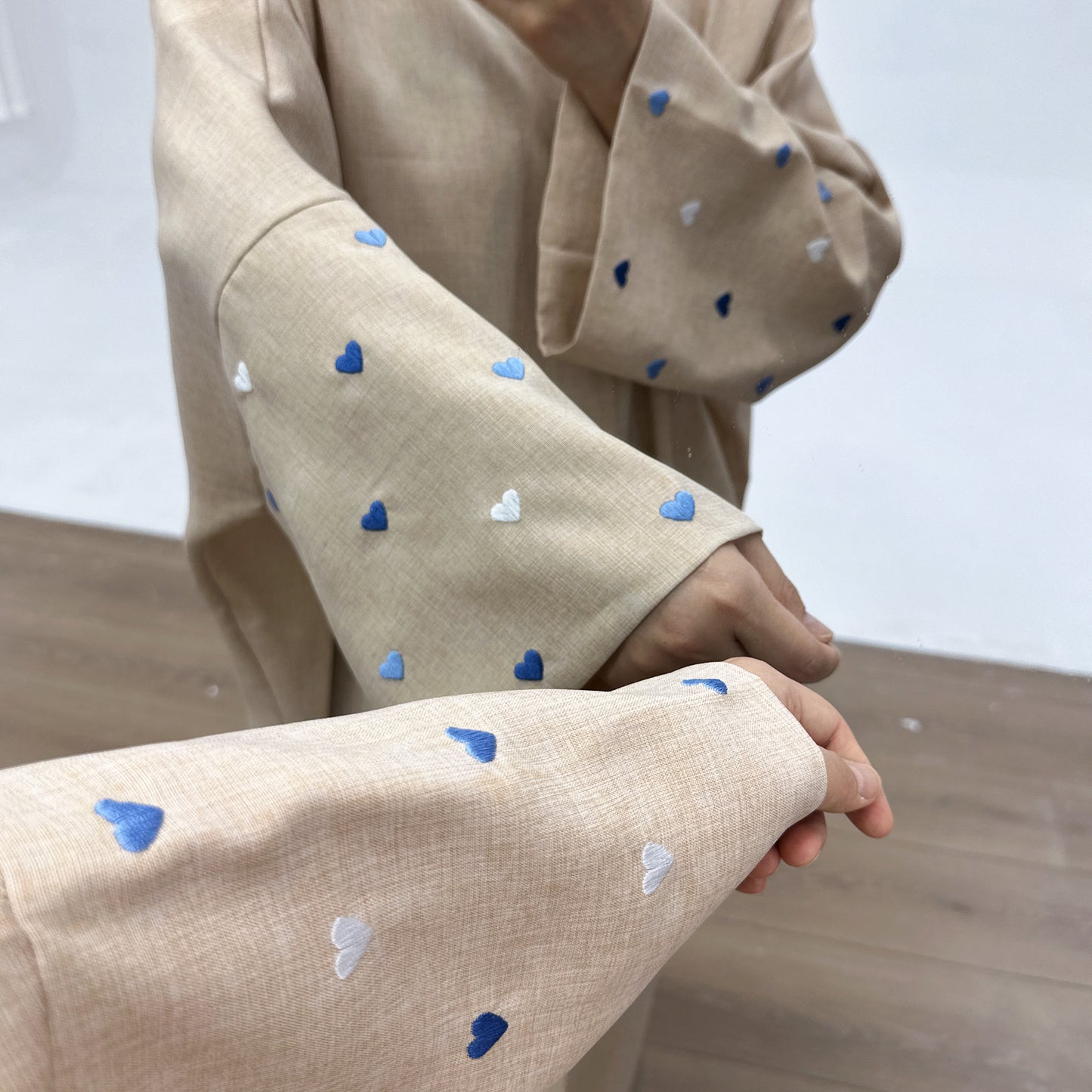 Elegant Embroidered Cardigan Robe with Heart Design