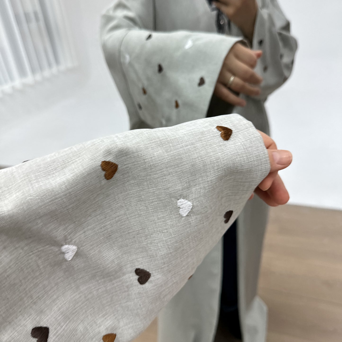 Elegant Embroidered Cardigan Robe with Heart Design