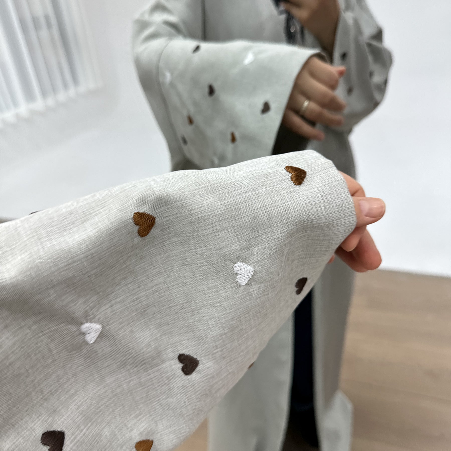 Elegant Embroidered Cardigan Robe with Heart Design