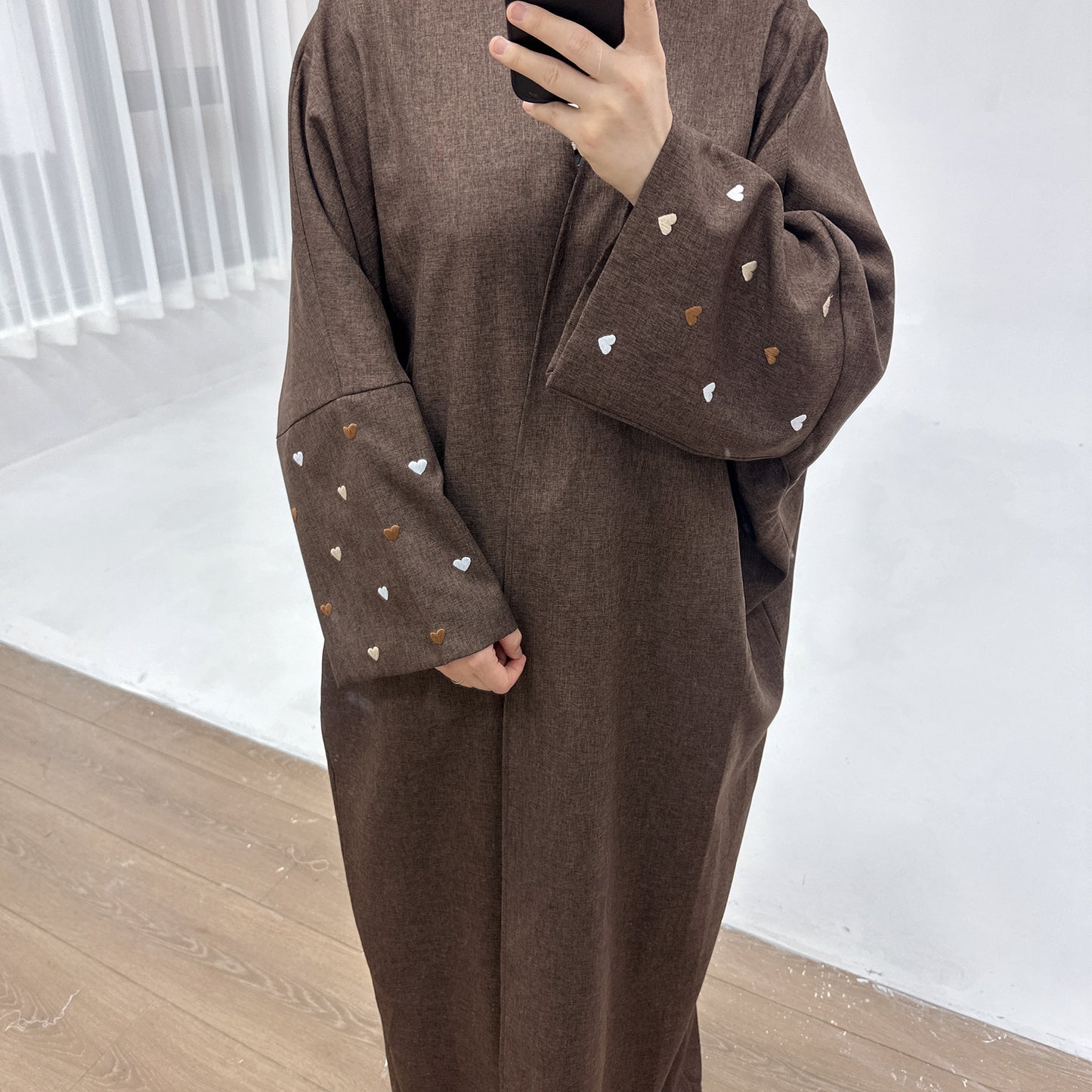 Elegant Embroidered Cardigan Robe with Heart Design
