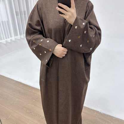 Elegant Embroidered Cardigan Robe with Heart Design