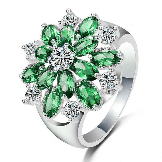 Elegant Emerald Zirconia Silver Ring