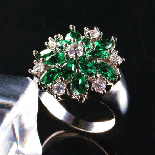 Elegant Emerald Zirconia Silver Ring