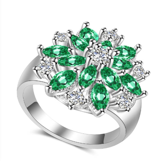 Elegant Emerald Zirconia Silver Ring