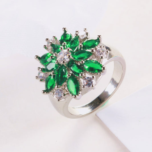 Elegant Emerald Zirconia Silver Ring