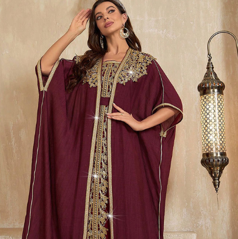 Elegant Ethnic Ice Silk Dress with Decals