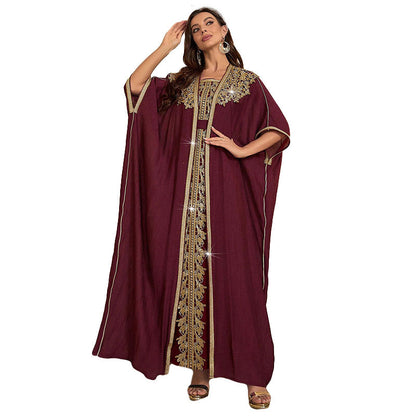 Elegant Ethnic Ice Silk Dress with Decals