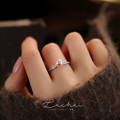 Elegant Fashion Ring with Single Faux Pearl and Zircon Stone