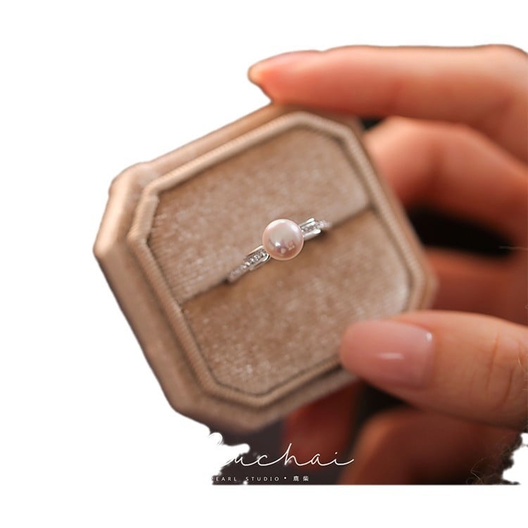 Elegant Fashion Ring with Single Faux Pearl and Zircon Stone