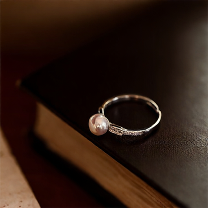 Elegant Fashion Ring with Single Faux Pearl and Zircon Stone