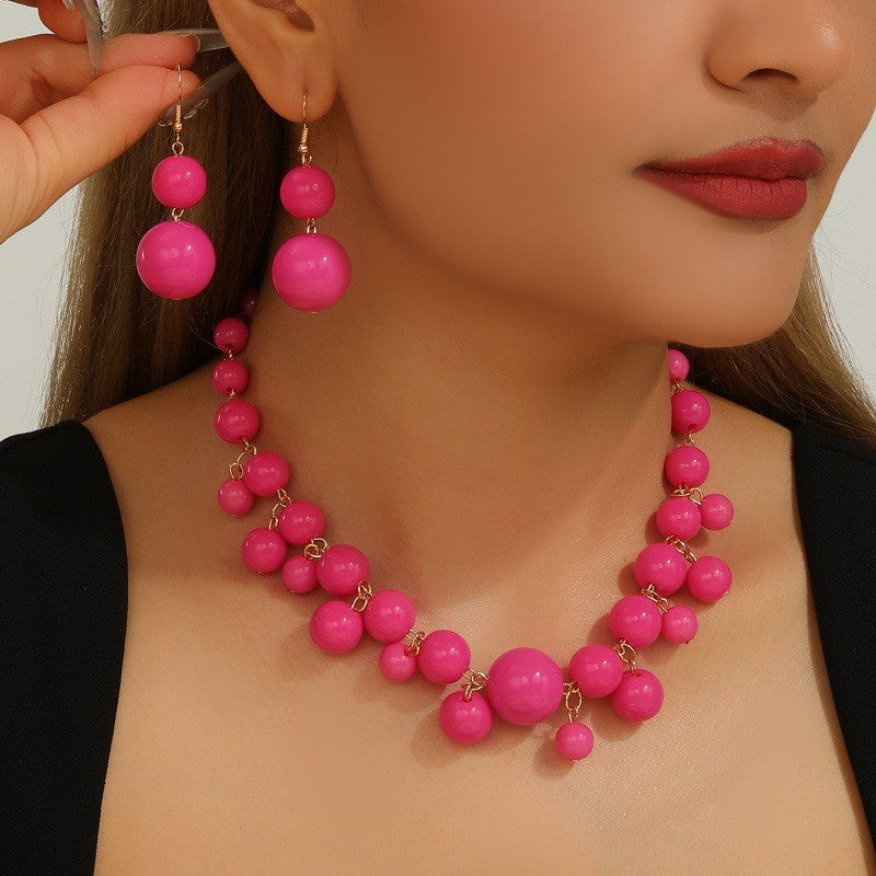 Elegant Floral Acrylic Bead Necklace and Earrings Set