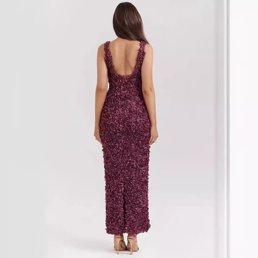 Elegant Floral High-Waist Sleeveless Midi Dress