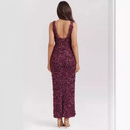 Elegant Floral High-Waist Sleeveless Midi Dress