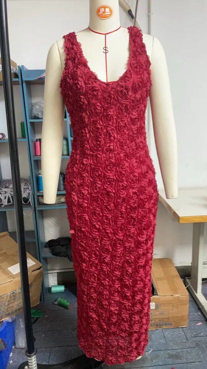 Elegant Floral High-Waist Sleeveless Midi Dress