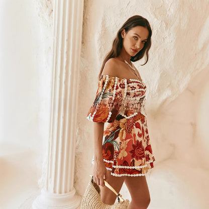 Elegant Floral Linen A-Line Dress