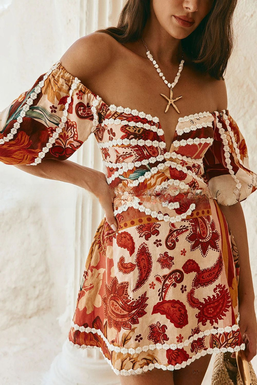 Elegant Floral Linen A-Line Dress