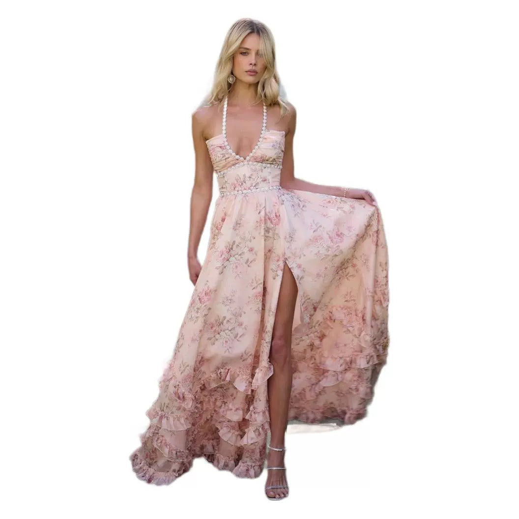 Elegant Floral Print Chiffon Dress