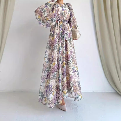 Elegant Floral Print Chiffon Long Dress