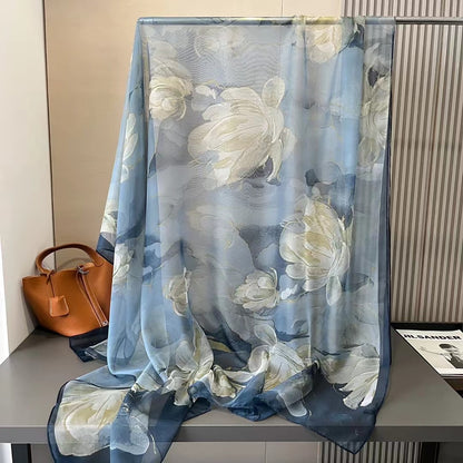 Elegant Floral Print Chiffon Scarf for Women