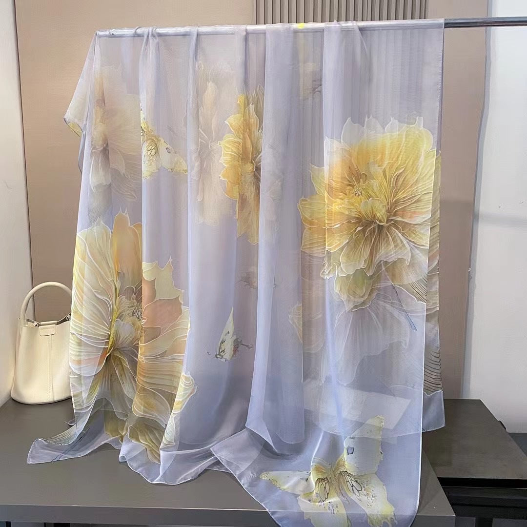 Elegant Floral Print Chiffon Scarf for Women
