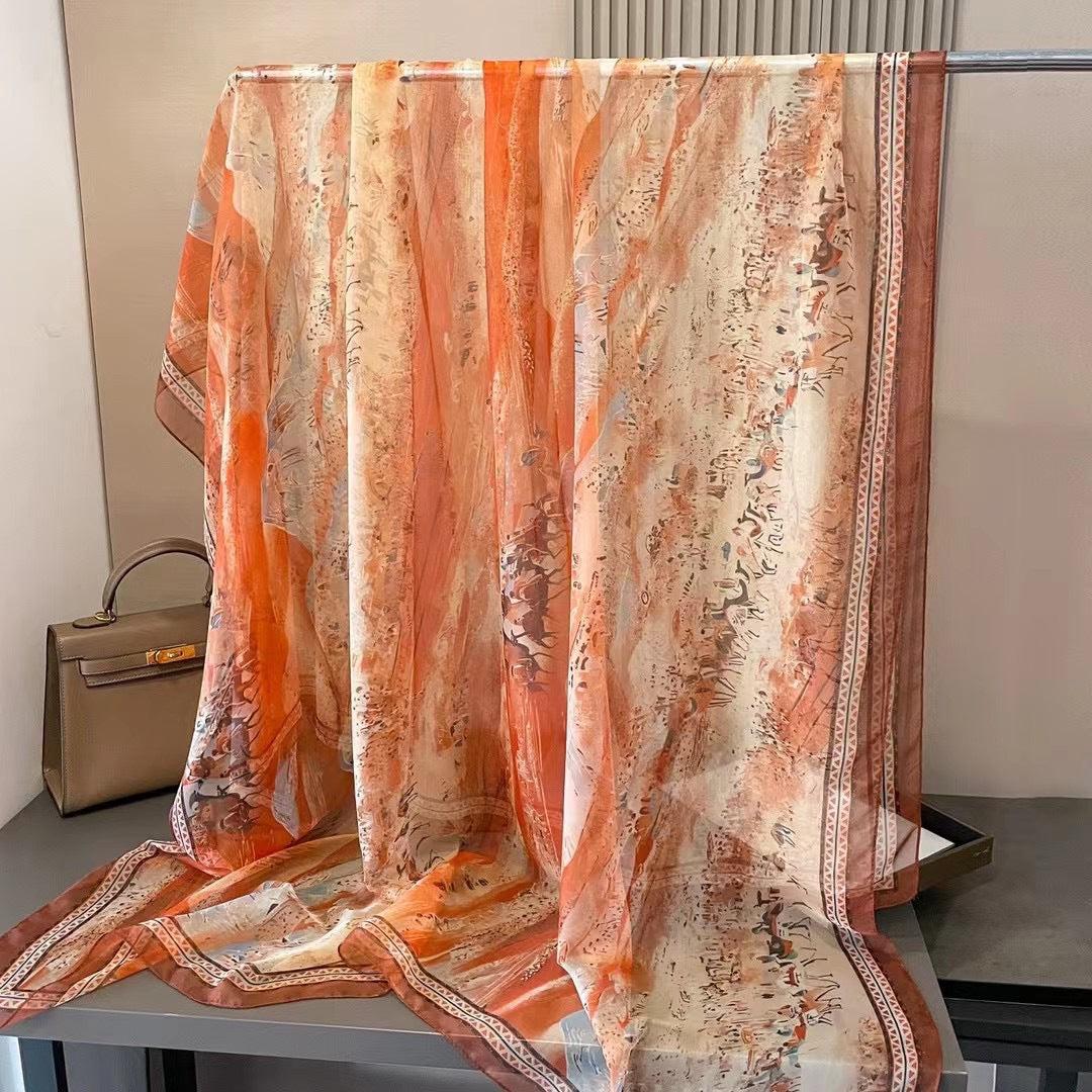 Elegant Floral Print Chiffon Scarf for Women