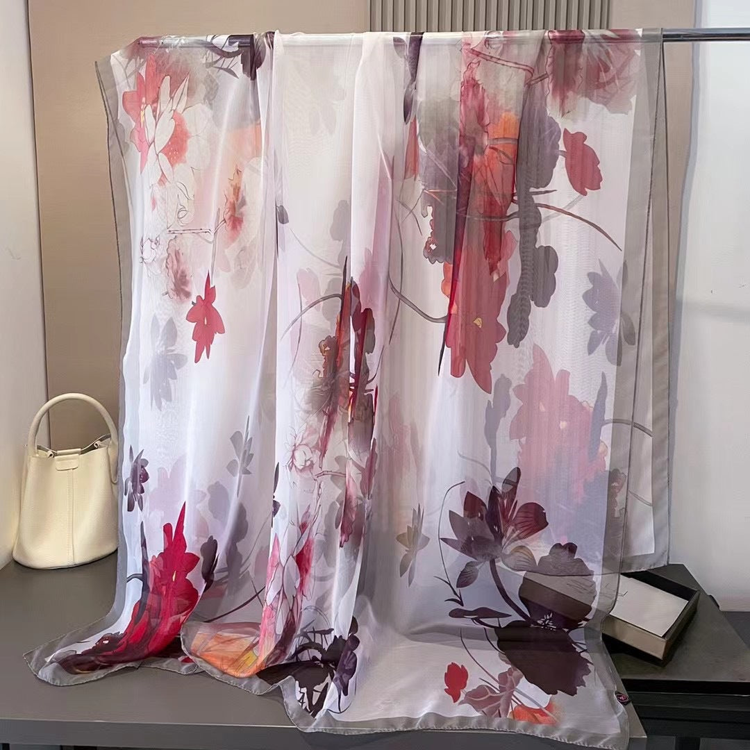 Elegant Floral Print Chiffon Scarf for Women