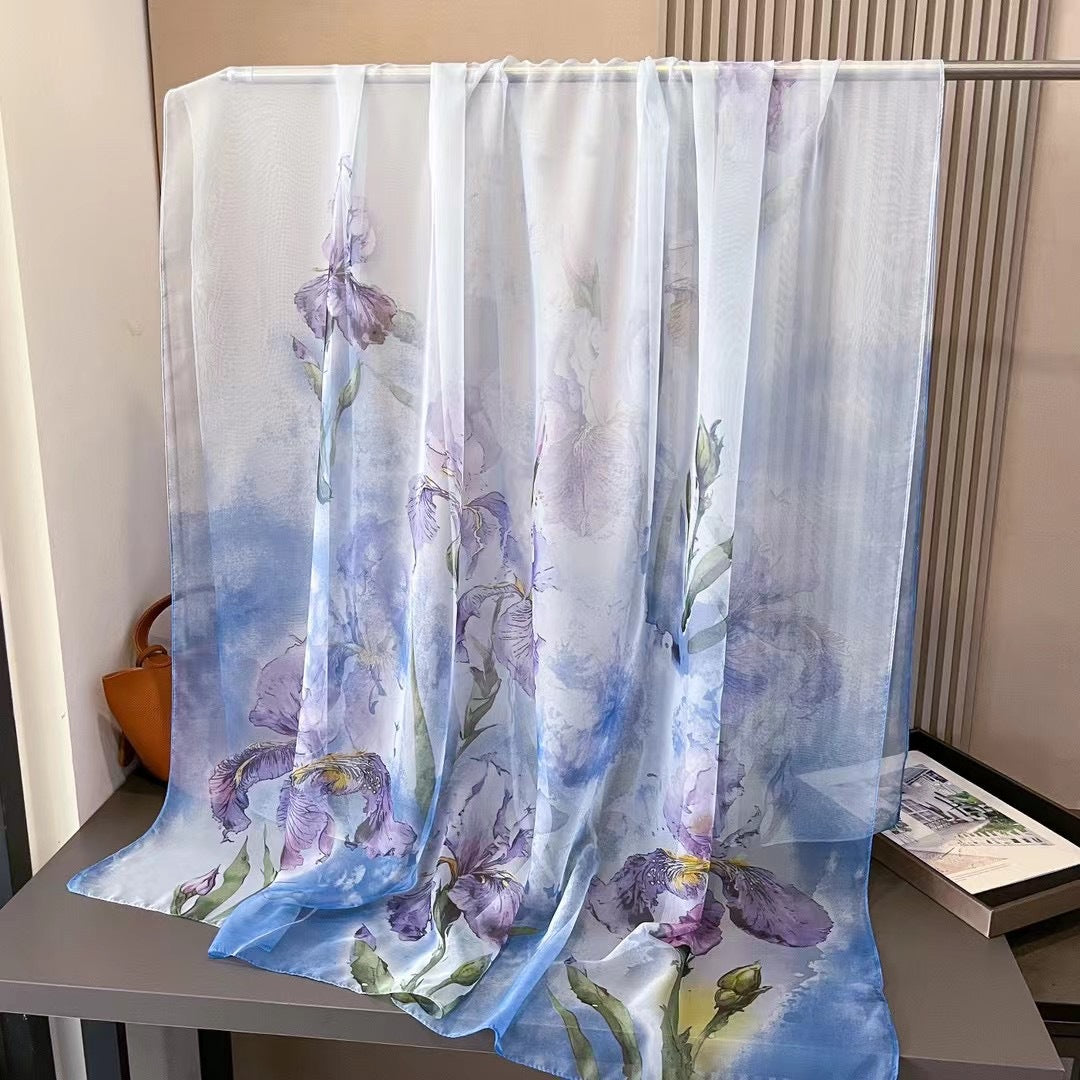 Elegant Floral Print Chiffon Scarf for Women