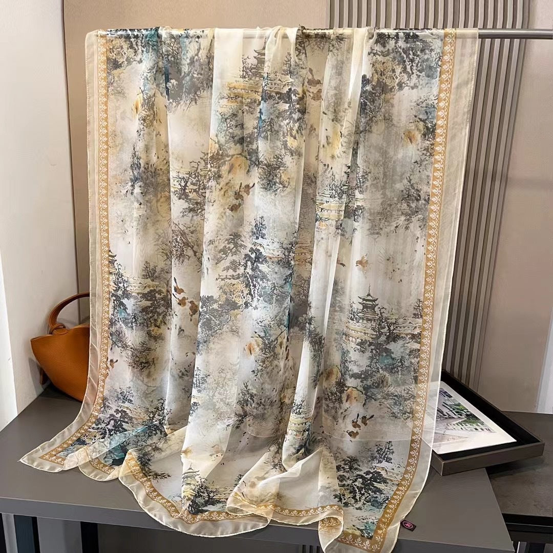 Elegant Floral Print Chiffon Scarf for Women