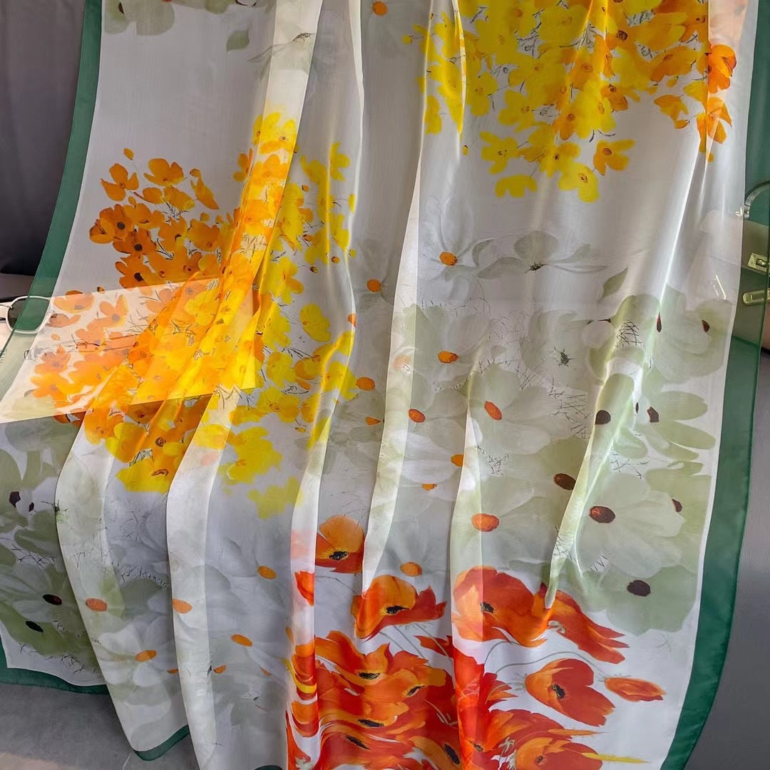 Elegant Floral Print Chiffon Scarf for Women