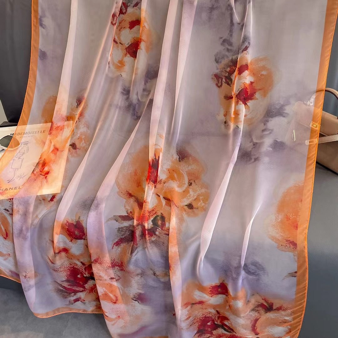 Elegant Floral Print Chiffon Scarf for Women