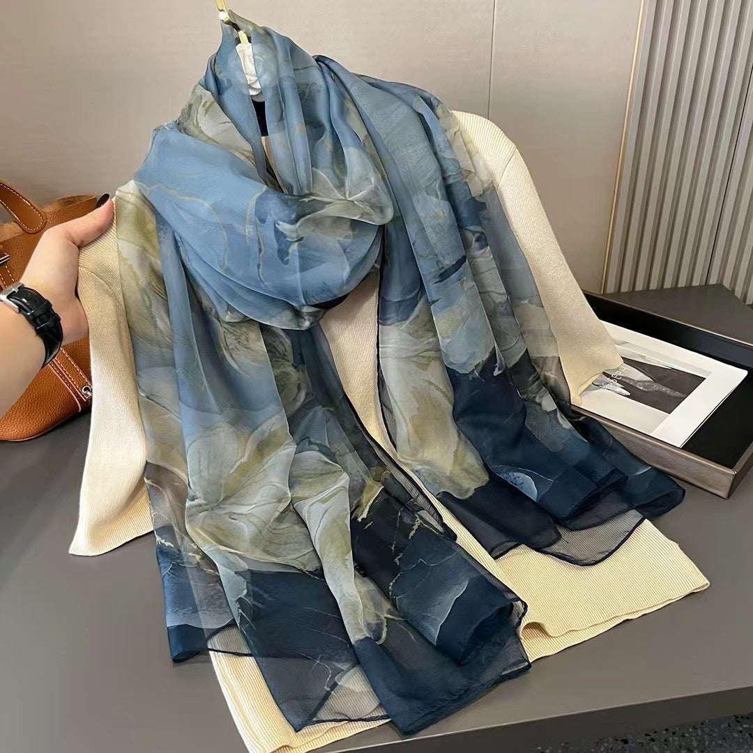 Elegant Floral Print Chiffon Scarf for Women