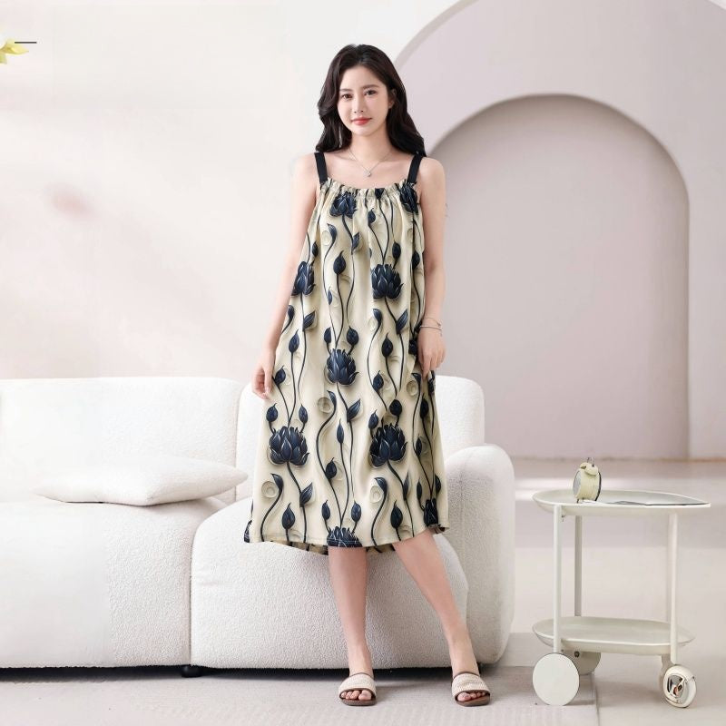 Elegant Floral Print Slimming Dress